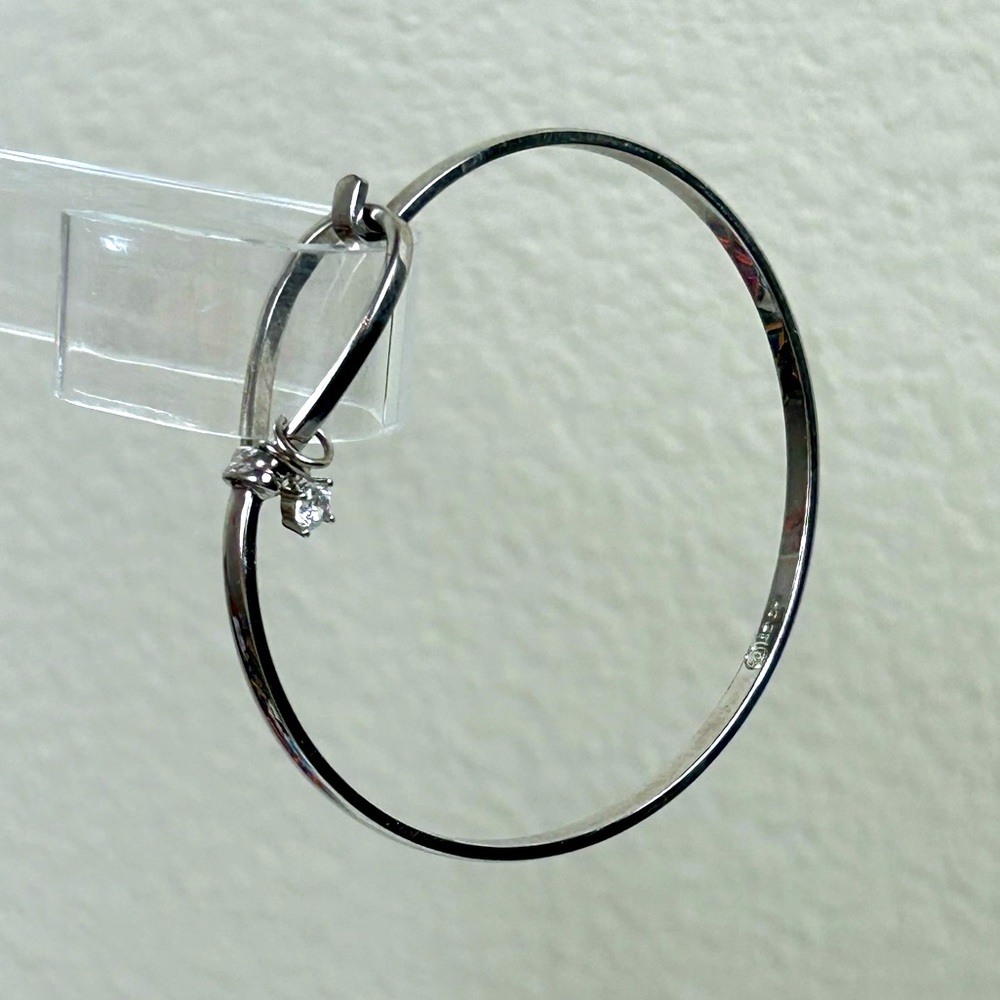 Signed SU CZ CH Sterling Silver Cuff Bracelet Dangle CZ Charm